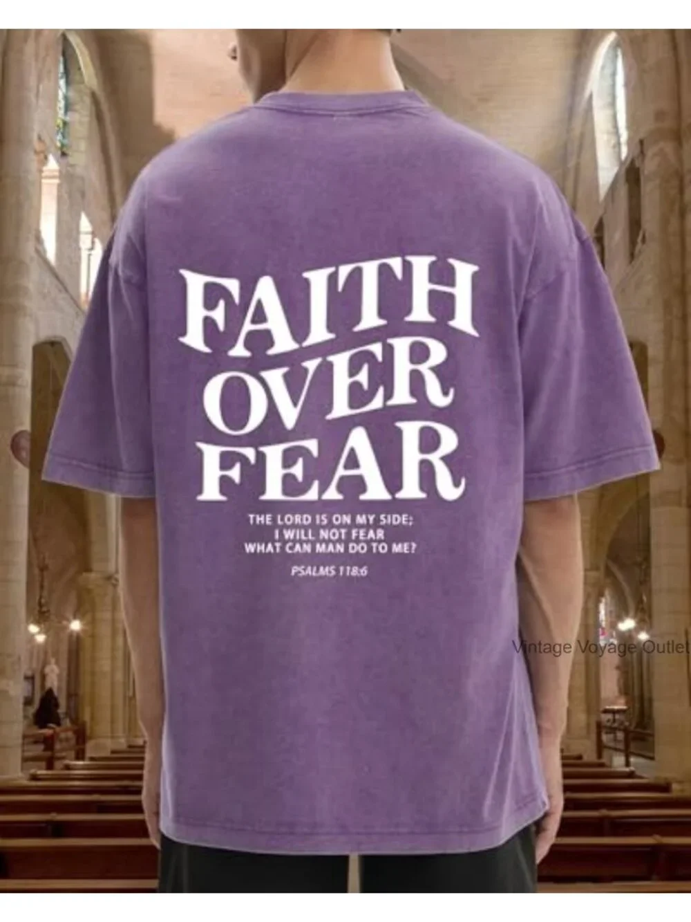 Christian Faith Over Fear Graphic Tee for Men Jesus Religious Shirt | Oversized